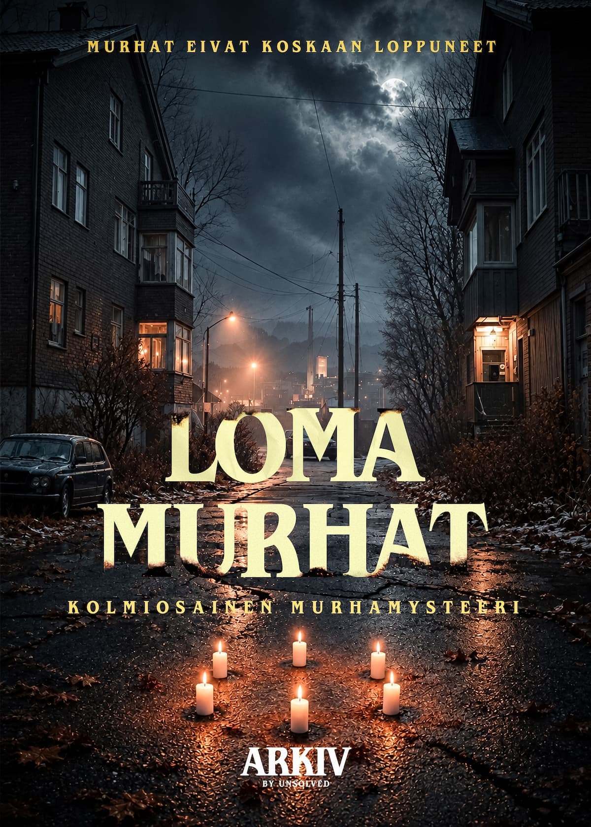 Loma Murhat, Arkiv by Unsolved: hämärä katu ja kynttilöitä etualalla.